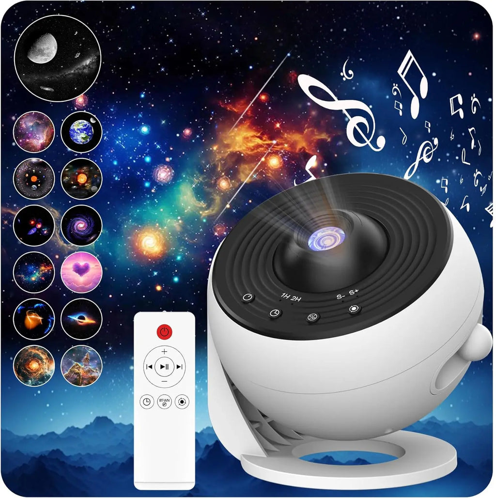 13-in-1 Galaxy Star Projector Pro – 360° HD Ceiling Night Light with Bluetooth Speaker, Remote & White Noise
