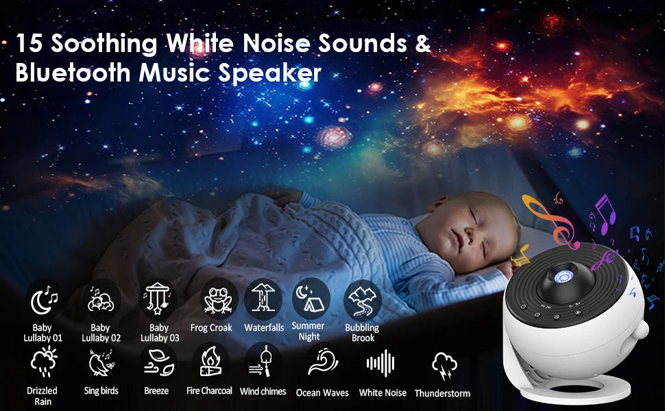 13-in-1 Galaxy Star Projector Pro – 360° HD Ceiling Night Light with Bluetooth Speaker, Remote & White Noise