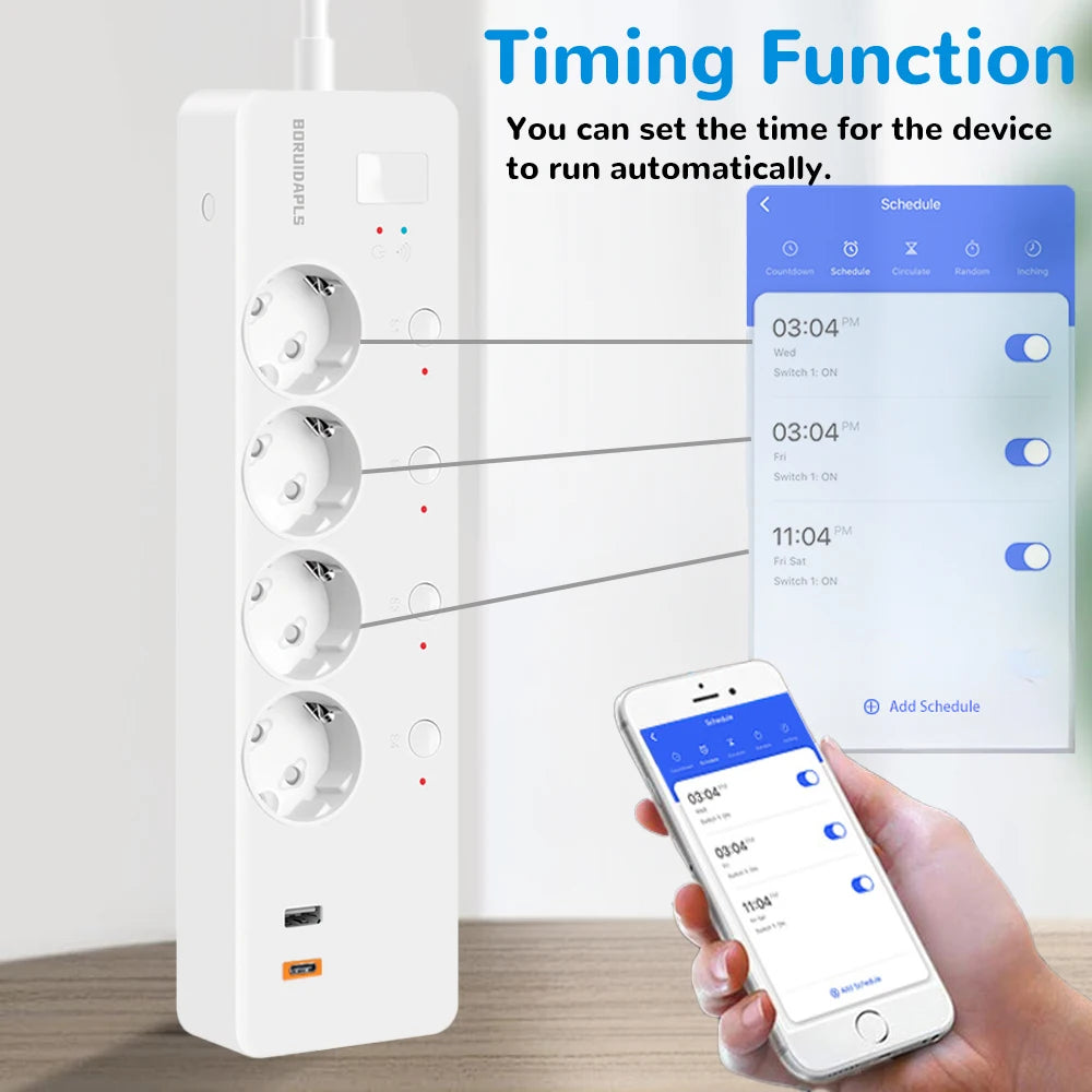Smart WiFi Power Strip – Tuya Alexa Multi Socket with USB-C & Energy Monitoring