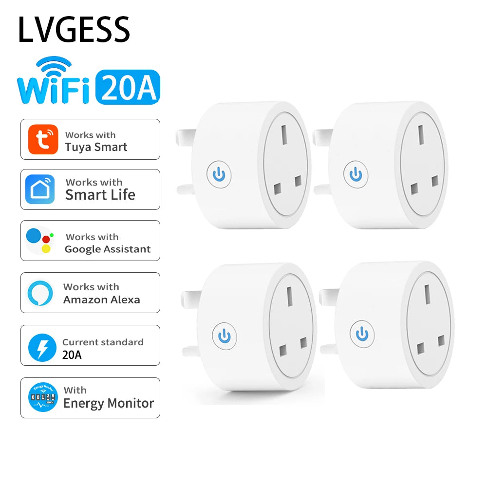 Tuya Smart WiFi Plug 20A – Smart Socket with Energy Monitoring & Alexa Control
