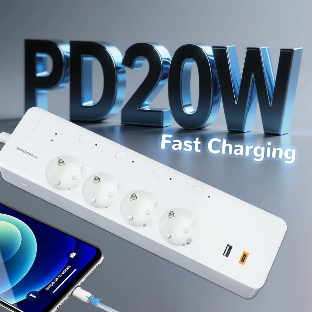 Smart WiFi Power Strip – Tuya Alexa Multi Socket with USB-C & Energy Monitoring