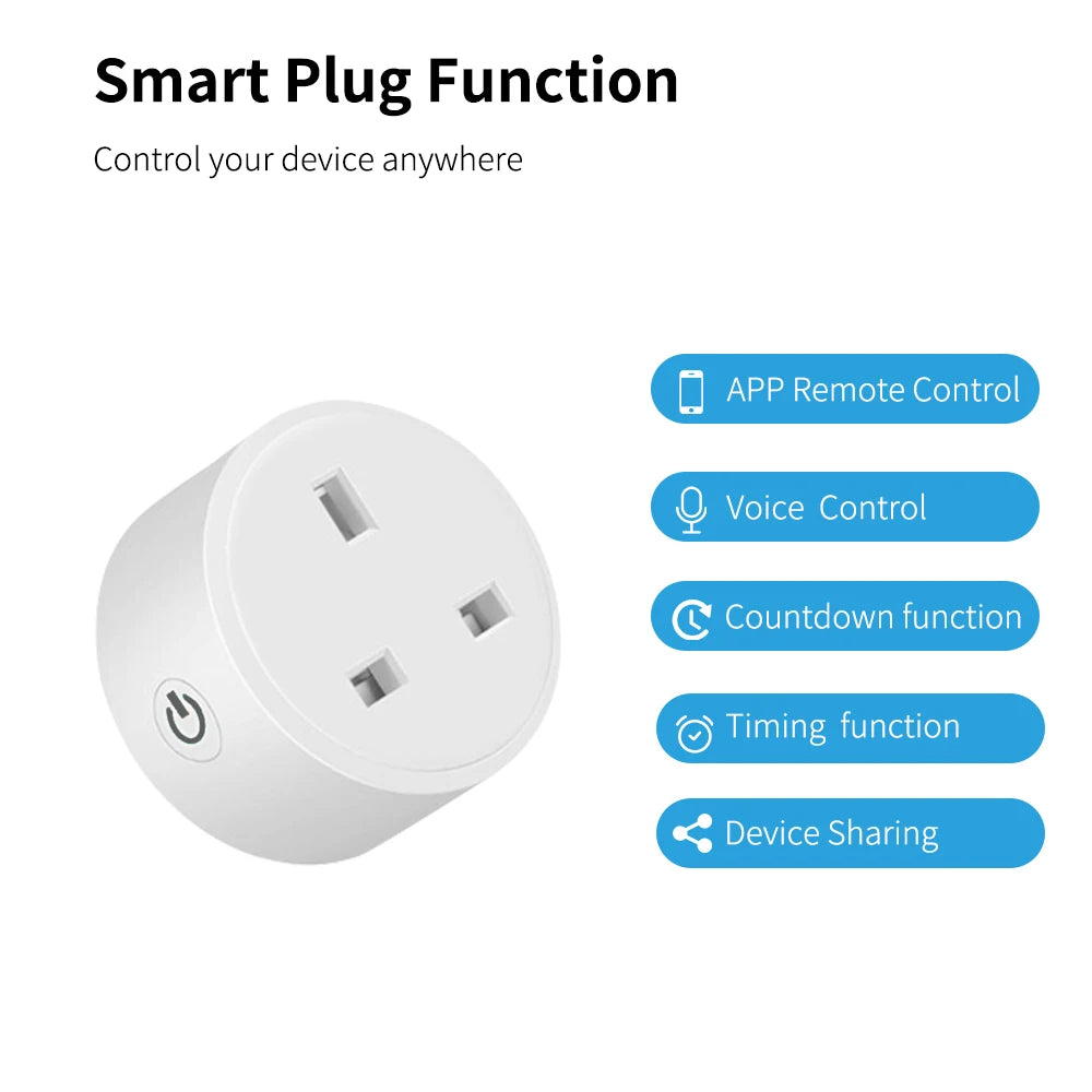 Tuya Smart WiFi Plug 20A – Smart Socket with Energy Monitoring & Alexa Control
