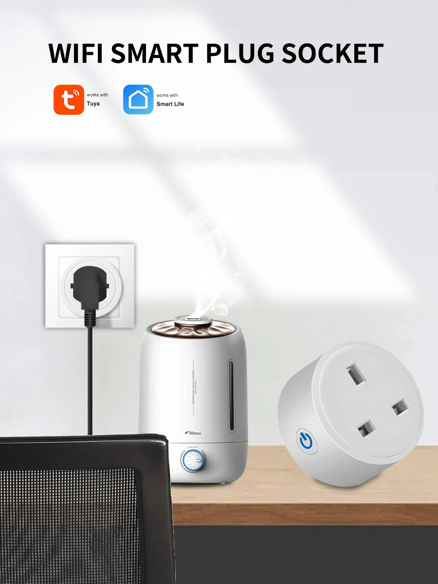 Tuya Smart WiFi Plug 20A – Smart Socket with Energy Monitoring & Alexa Control