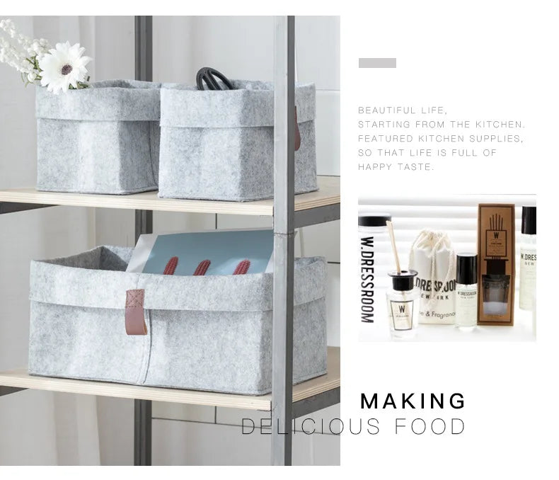 Nordic Felt Storage Box Organizer – Minimalist Desk & Room Storage Basket