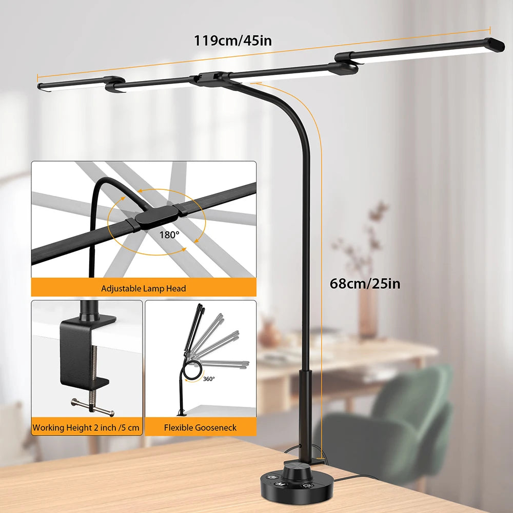 LED Desk Lamp with Clamp – Auto Dimming Adjustable Desk Light