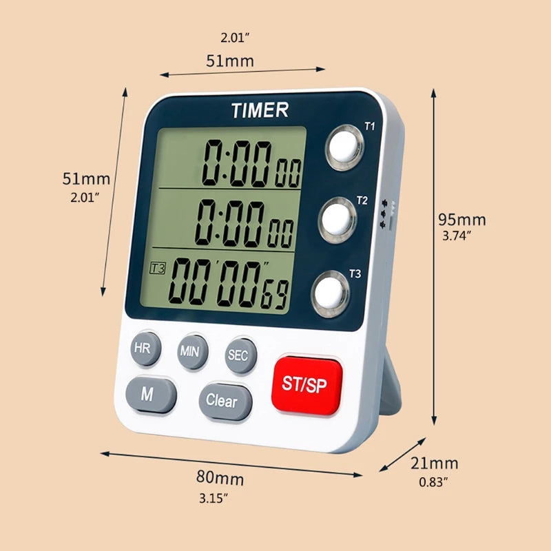 Digital Kitchen Timer – 3 Channel Cooking Timer with Loud Alarm & Countdown Function