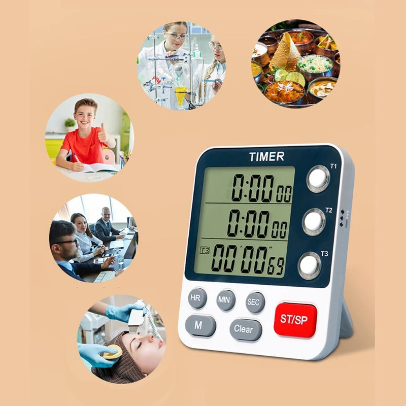 Digital Kitchen Timer – 3 Channel Cooking Timer with Loud Alarm & Countdown Function