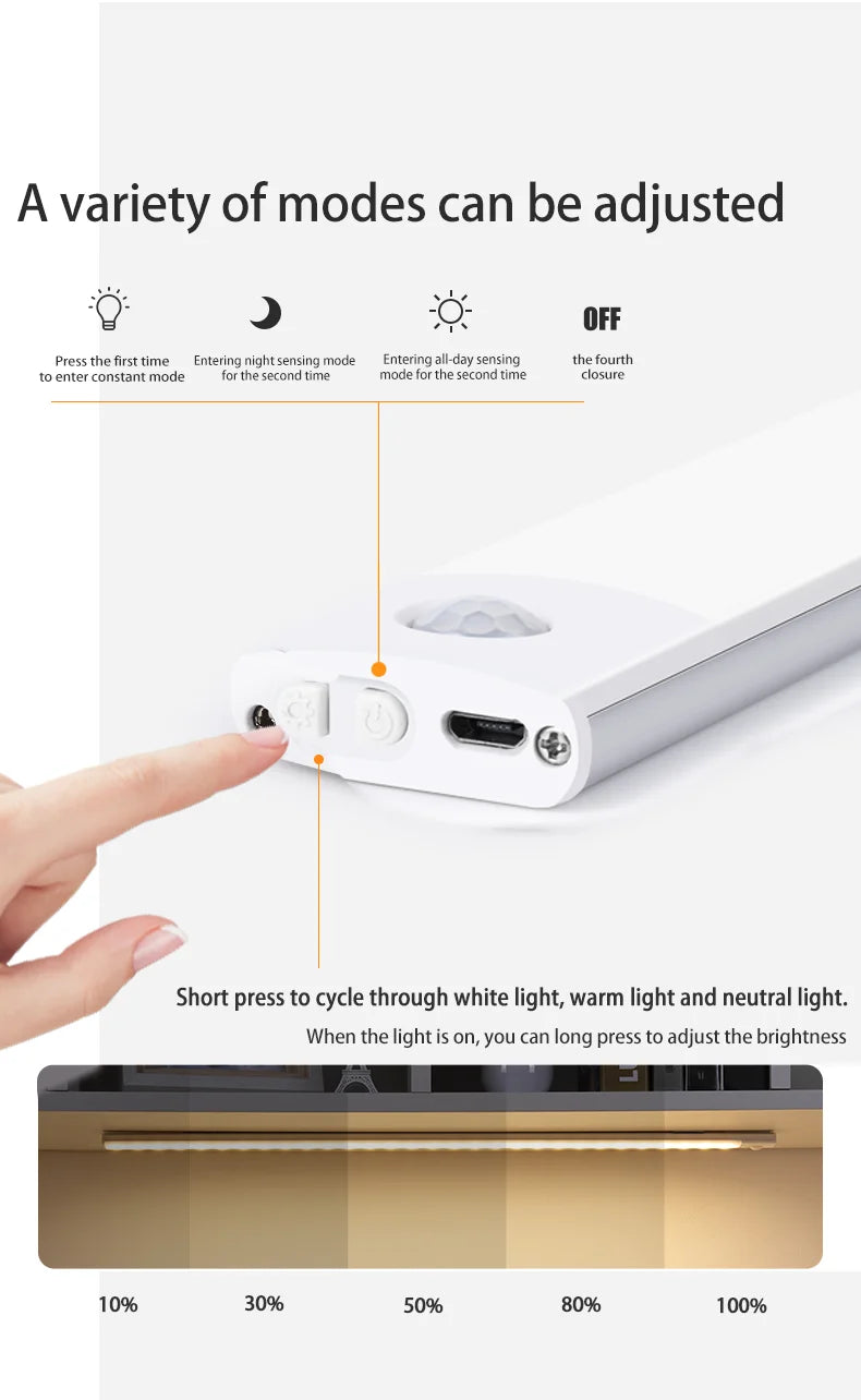 Motion Sensor LED Light Bar – USB Rechargeable Under Cabinet Night Light