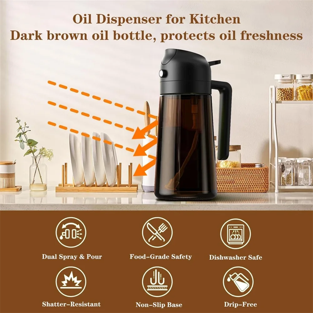 2-in-1 Glass Oil Sprayer Bottle – Leakproof Olive Oil Dispenser for Cooking & Air Fryer